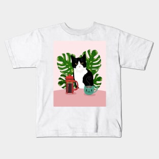 Tuxie Cat and Coffee Kids T-Shirt